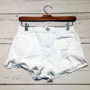 RSQ Maui High Rise White Ripped Denim Shorts
